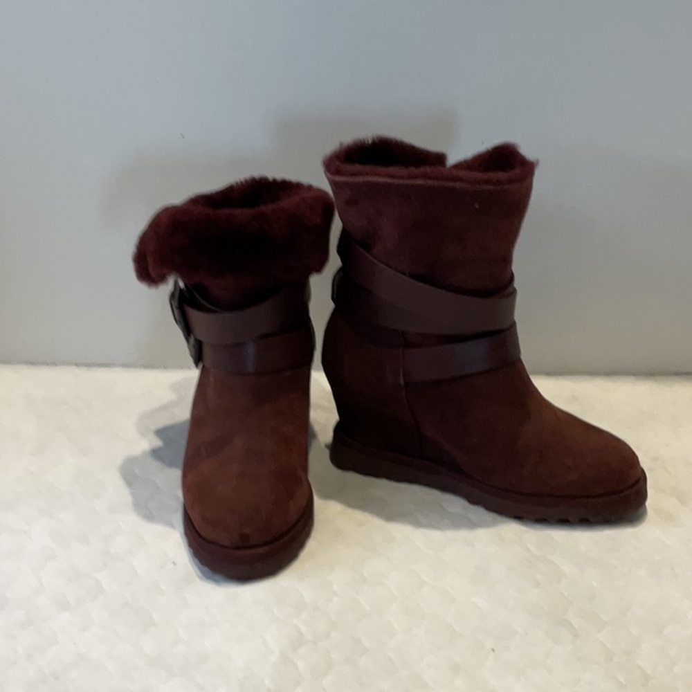 Women's  Burgundy Suede Ugg Style Wedge Boots by Ash